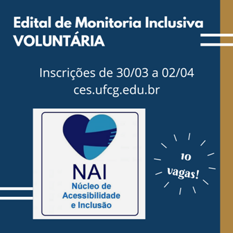 Edital Extraordinario NAI 001 2021 Selecao Online de Monitores Inclusivos 2020.1